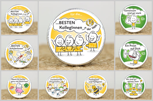 Feinste Schokotaler mit süßen Motiven, Produziert in Österreich, Palmölfrei, Zertifiziert und liebevoll personalisiert, Mitarbeiter, Kollegen und Kundengeschenke