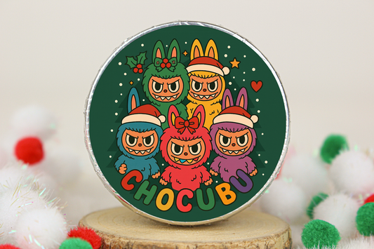 Weihnachtsschokolade im Labubu Style, Schokotaler mit süßen Motiven von Schokischenk aus Österreich in Fairtrade-Qualität, Ideal für Händler