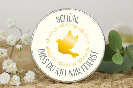 Schokotaler "Schön, dass du mit mir feierst" Taube